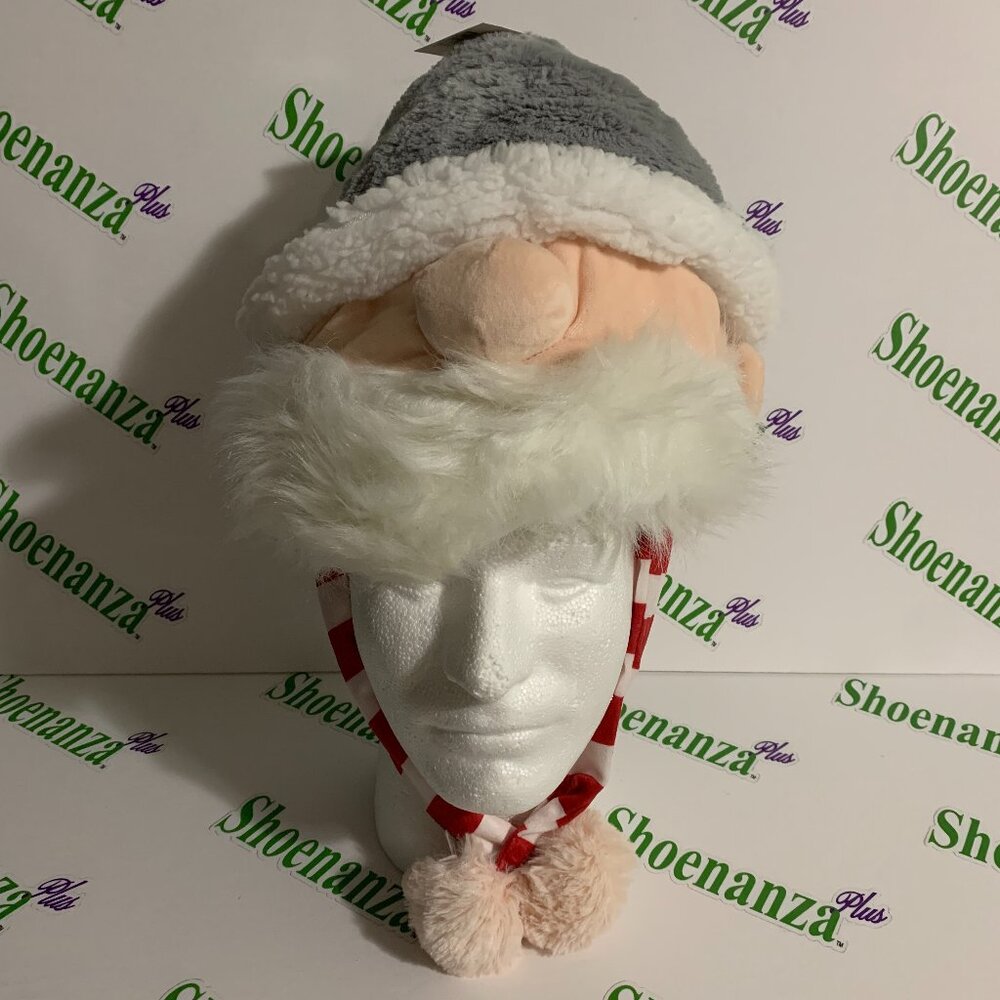 Ugly Christmas Hat Holiday Time Plush Gnome Face Beard Dangle Ear Flaps Strap